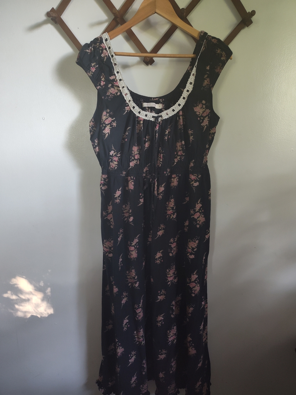 Christy Dawn Black Maxi Dress with Pink Floral Print and Cream Lace - Picture 2 of 5